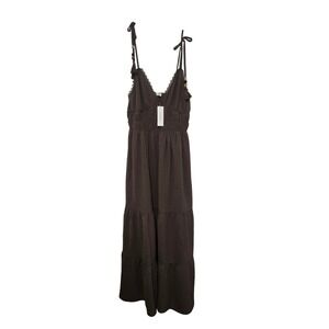 No Comment Brown Tiered Maxi Dress with Lace Trim and Tassels Size M‎ New